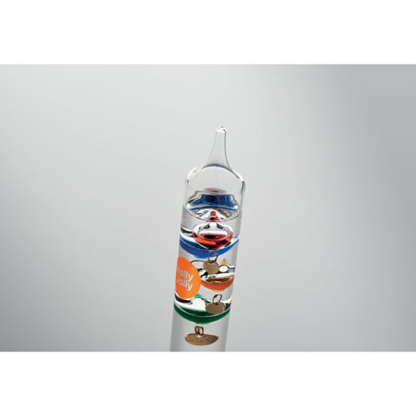 Galileo thermometer van glas met vijf gekleurde drijvende bollen - Afbeelding 3