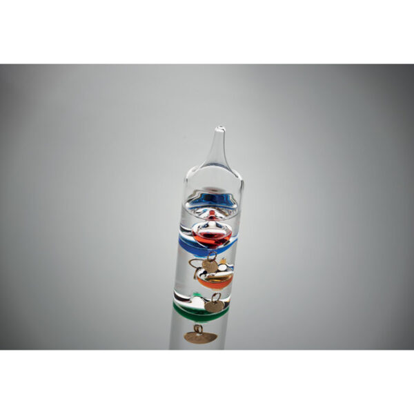 Galileo thermometer van glas met vijf gekleurde drijvende bollen - Afbeelding 2